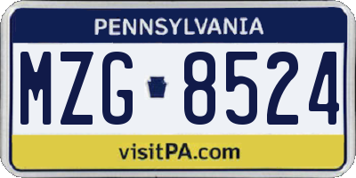 PA license plate MZG8524