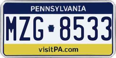PA license plate MZG8533
