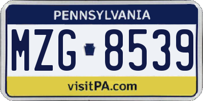 PA license plate MZG8539