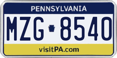 PA license plate MZG8540