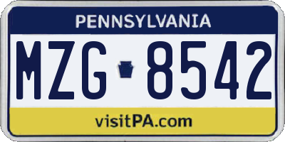 PA license plate MZG8542