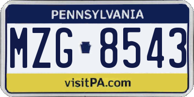 PA license plate MZG8543