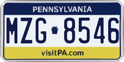 PA license plate MZG8546