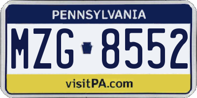 PA license plate MZG8552