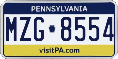 PA license plate MZG8554