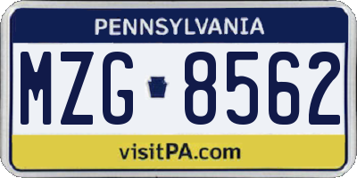 PA license plate MZG8562