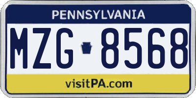 PA license plate MZG8568