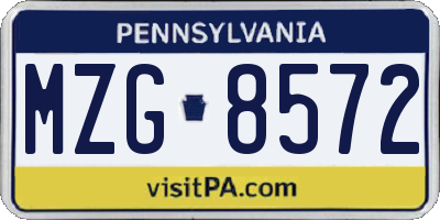 PA license plate MZG8572