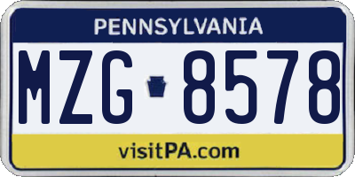 PA license plate MZG8578