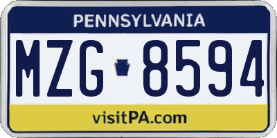 PA license plate MZG8594