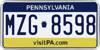 PA license plate MZG8598
