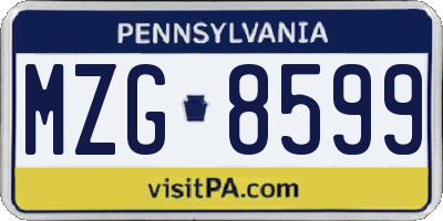 PA license plate MZG8599