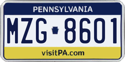 PA license plate MZG8601