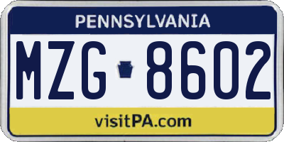 PA license plate MZG8602