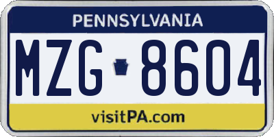 PA license plate MZG8604