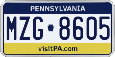 PA license plate MZG8605