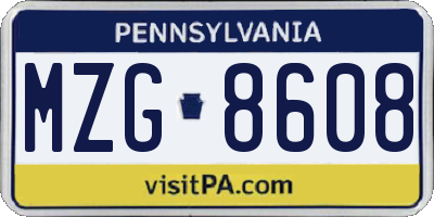 PA license plate MZG8608