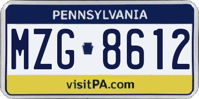 PA license plate MZG8612