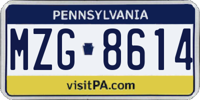PA license plate MZG8614