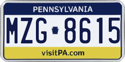 PA license plate MZG8615