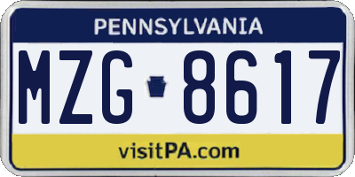 PA license plate MZG8617