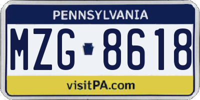 PA license plate MZG8618