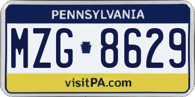 PA license plate MZG8629