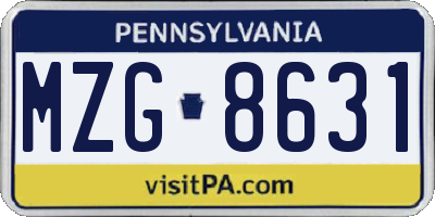 PA license plate MZG8631