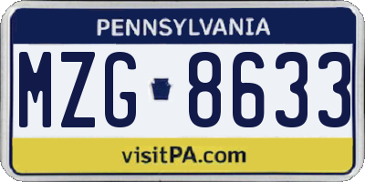 PA license plate MZG8633