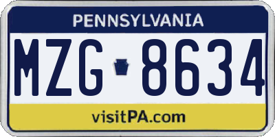 PA license plate MZG8634