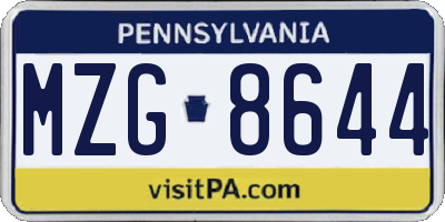 PA license plate MZG8644