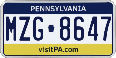 PA license plate MZG8647