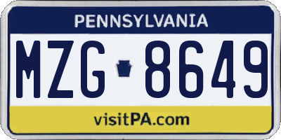 PA license plate MZG8649