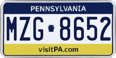 PA license plate MZG8652