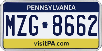 PA license plate MZG8662