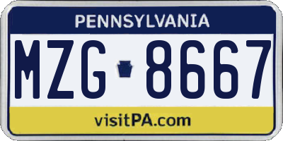 PA license plate MZG8667