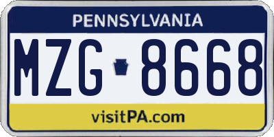 PA license plate MZG8668
