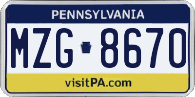 PA license plate MZG8670