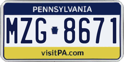 PA license plate MZG8671