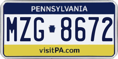 PA license plate MZG8672