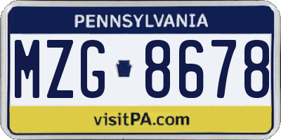PA license plate MZG8678
