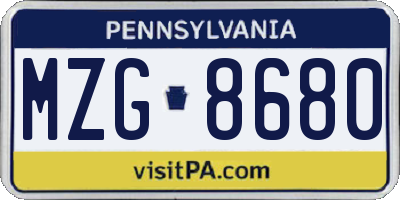 PA license plate MZG8680