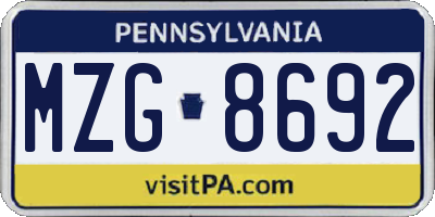 PA license plate MZG8692