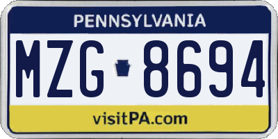 PA license plate MZG8694
