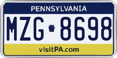 PA license plate MZG8698