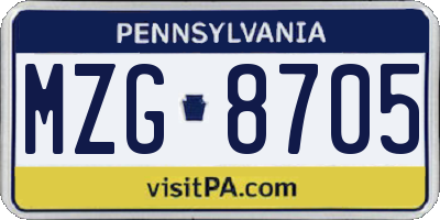 PA license plate MZG8705