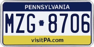 PA license plate MZG8706