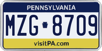 PA license plate MZG8709