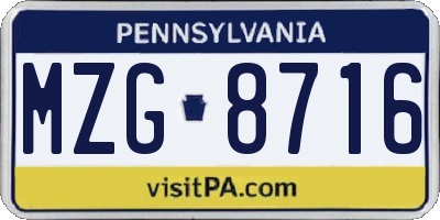 PA license plate MZG8716