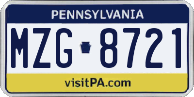 PA license plate MZG8721